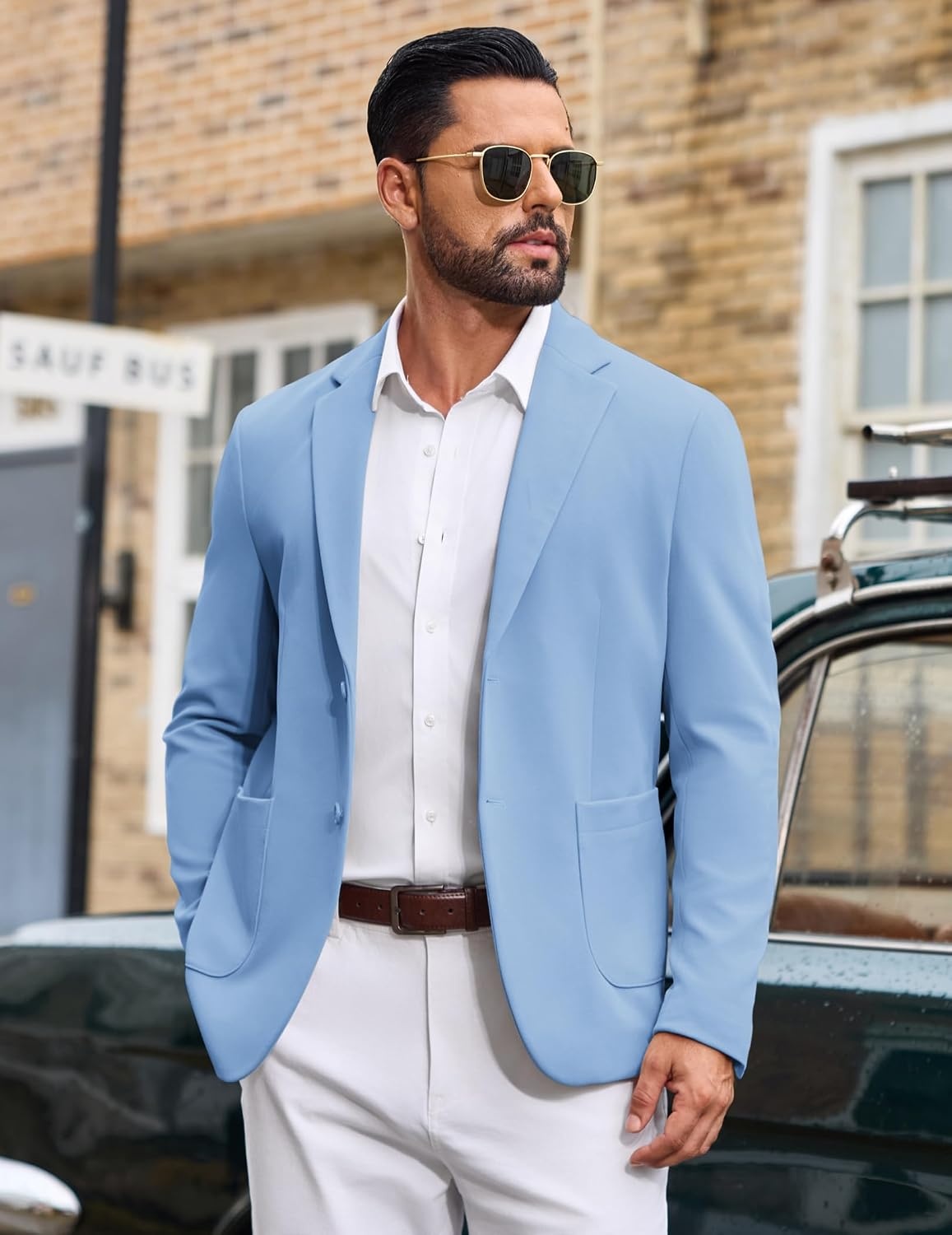 image:imageCOOFANDY Mens Casual Blazer Knit Sport Coat Regular Fit Suit JacketLight Blue