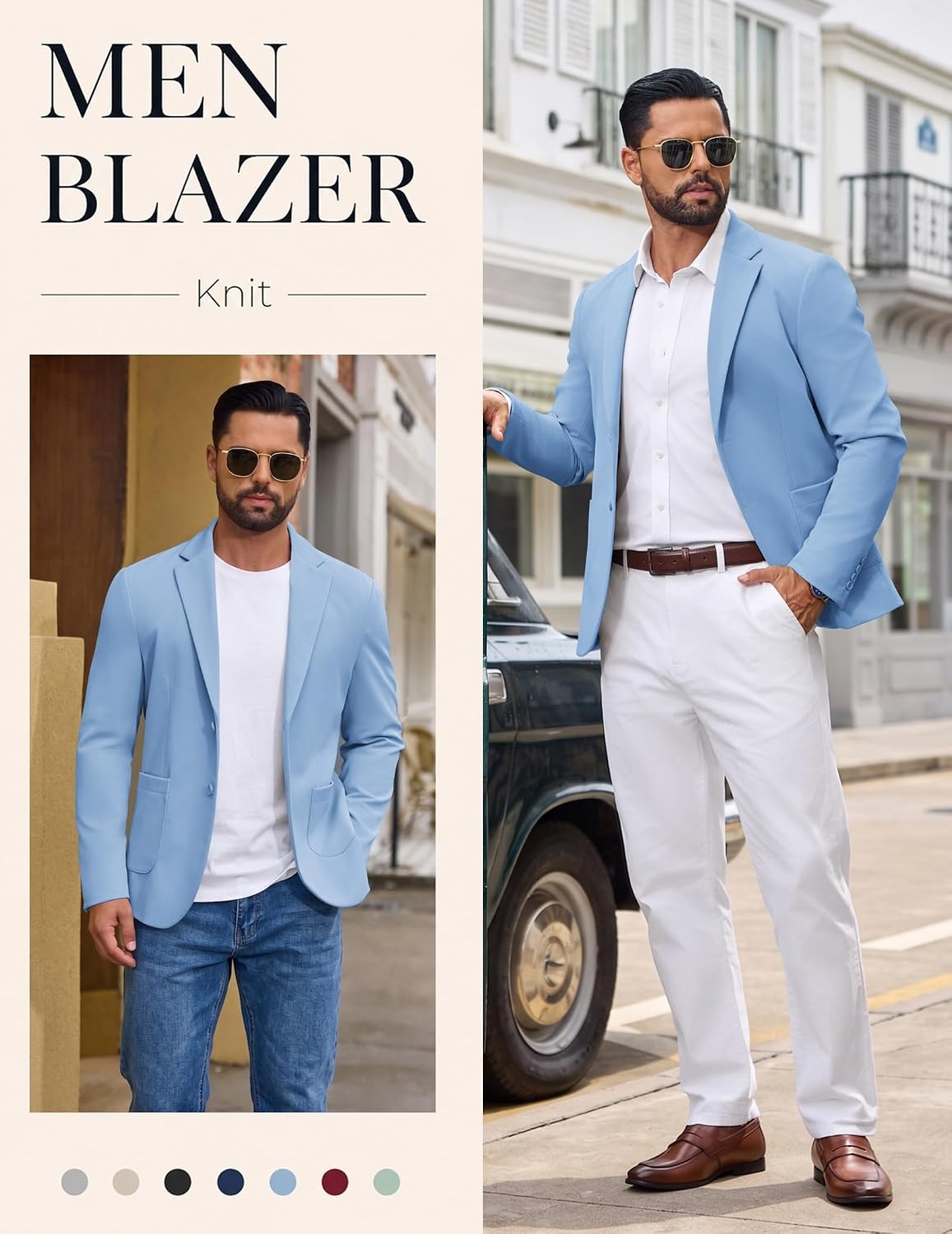 image:imageCOOFANDY Mens Casual Blazer Knit Sport Coat Regular Fit Suit JacketLight Blue
