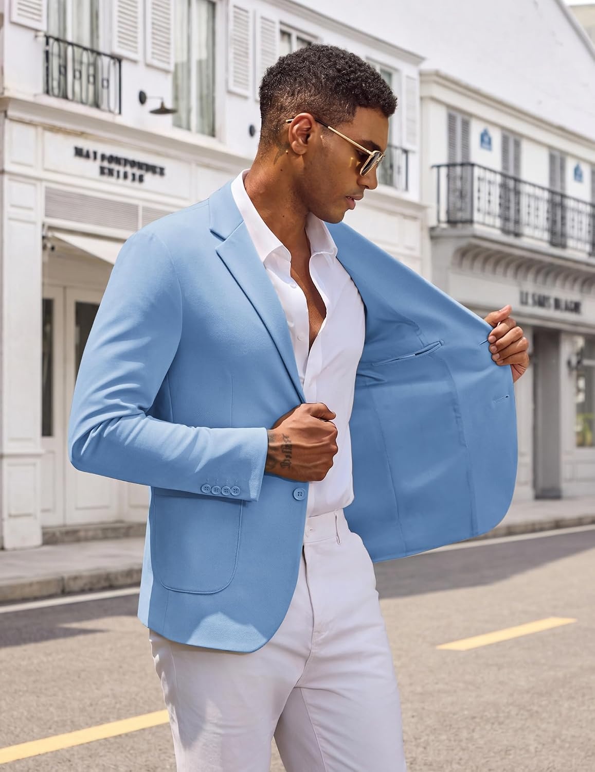 image:imageCOOFANDY Mens Casual Blazer Knit Sport Coat Regular Fit Suit JacketLight Blue