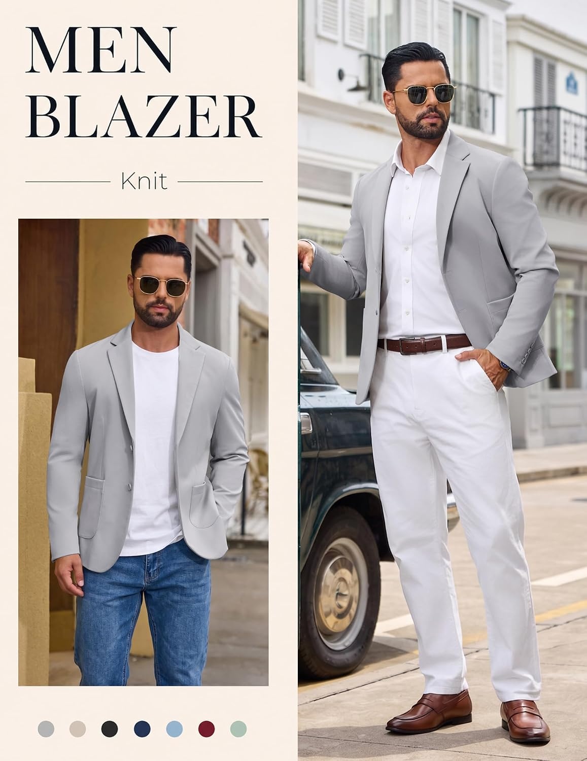 image:imageCOOFANDY Mens Casual Blazer Knit Sport Coat Regular Fit Suit JacketLight Grey