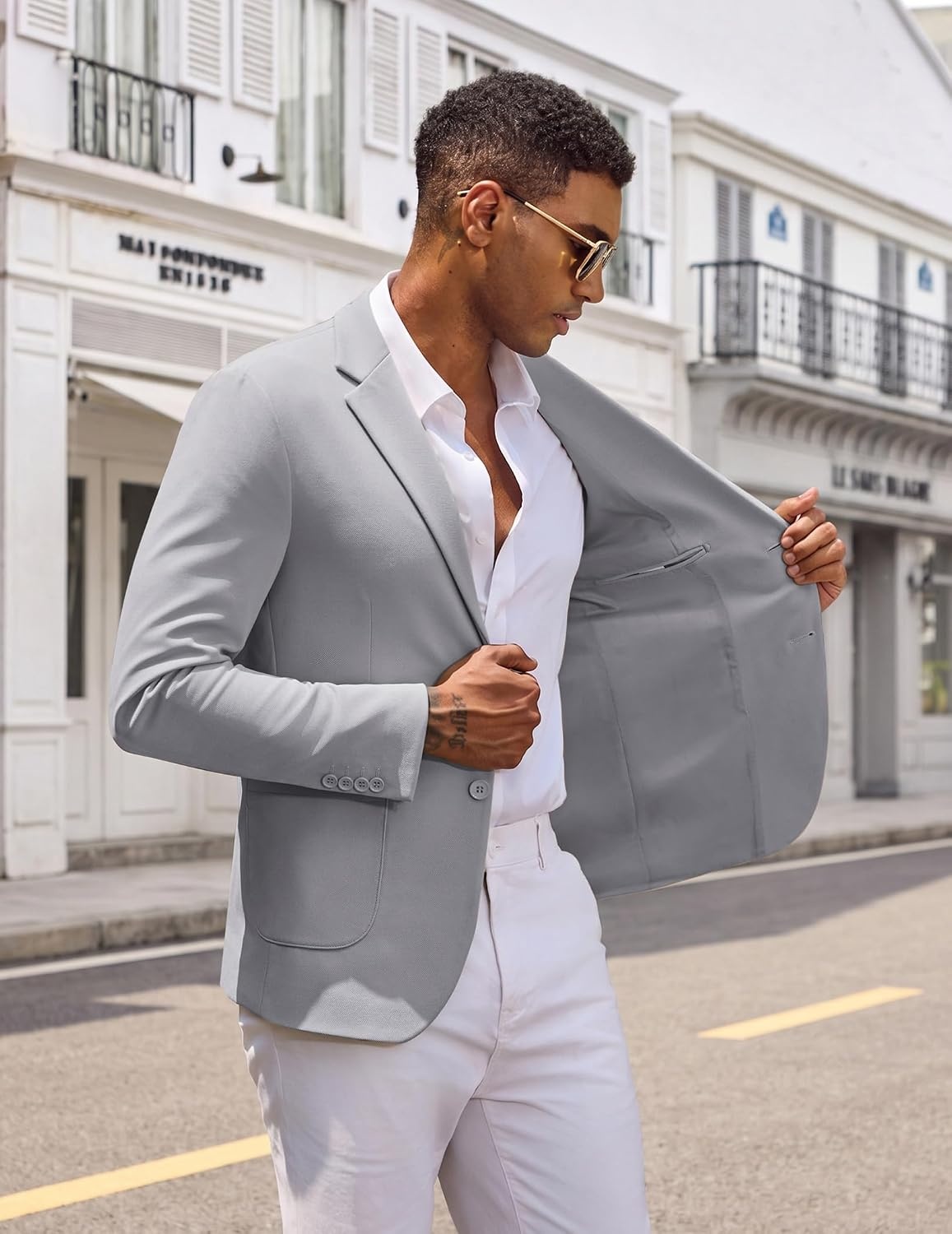 image:imageCOOFANDY Mens Casual Blazer Knit Sport Coat Regular Fit Suit JacketLight Grey