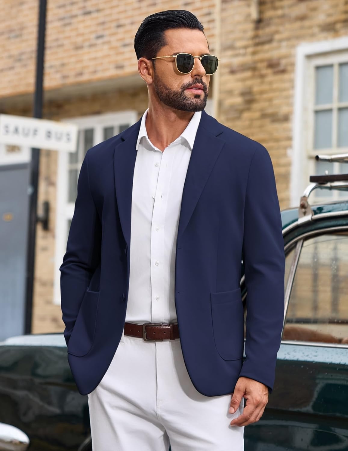 image:imageCOOFANDY Mens Casual Blazer Knit Sport Coat Regular Fit Suit JacketNavy Blue