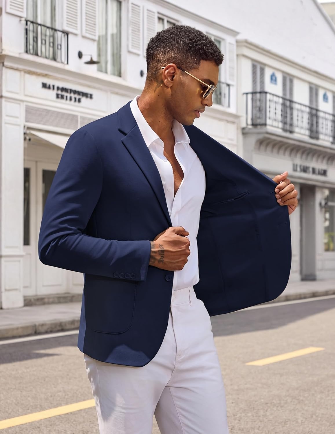 image:imageCOOFANDY Mens Casual Blazer Knit Sport Coat Regular Fit Suit JacketNavy Blue