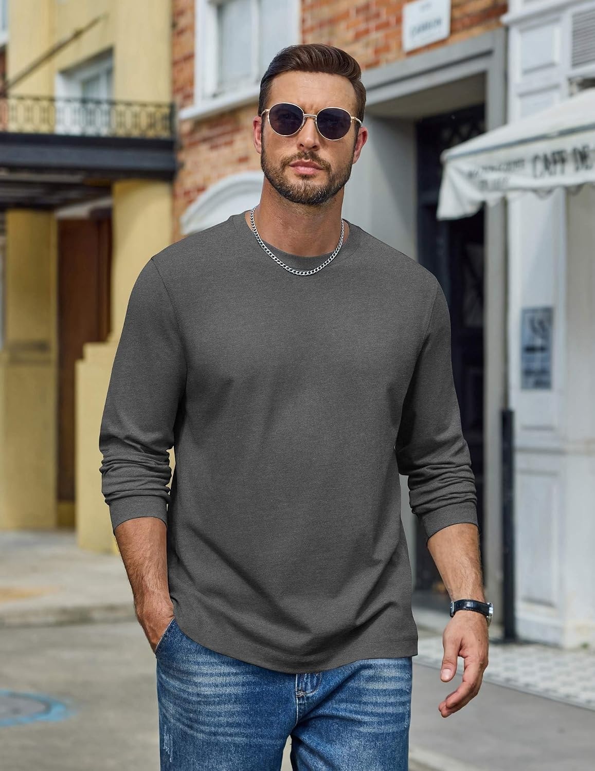 image:imageCOOFANDY Mens Long Sleeve Tee Shirts Cotton Casual Basic TShirtsGray