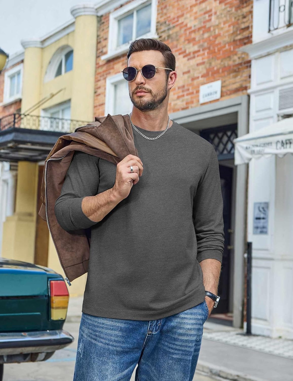 image:imageCOOFANDY Mens Long Sleeve Tee Shirts Cotton Casual Basic TShirtsGray