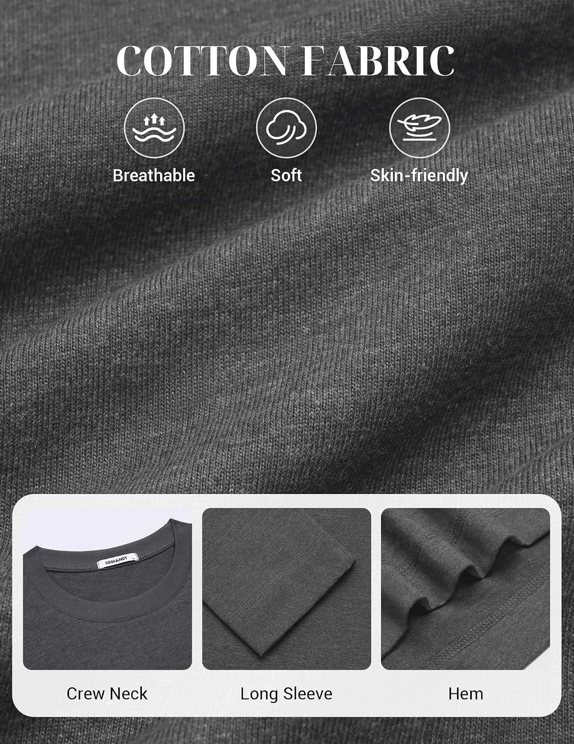 image:imageCOOFANDY Mens Long Sleeve Tee Shirts Cotton Casual Basic TShirtsGray