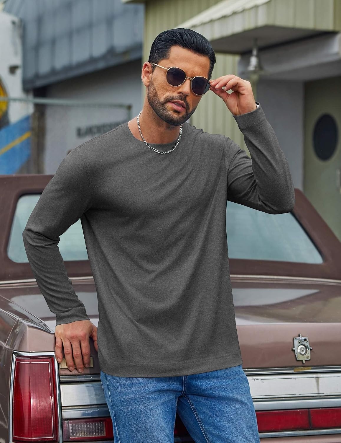 image:imageCOOFANDY Mens Long Sleeve Tee Shirts Cotton Casual Basic TShirtsGray