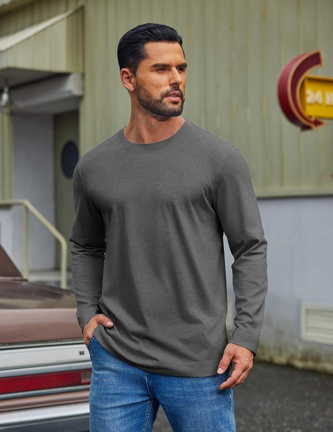 image:imageCOOFANDY Mens Long Sleeve Tee Shirts Cotton Casual Basic TShirtsGray