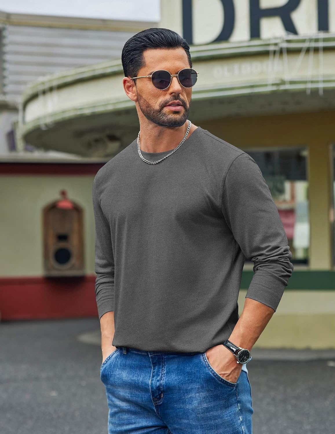 image:imageCOOFANDY Mens Long Sleeve Tee Shirts Cotton Casual Basic TShirtsGray