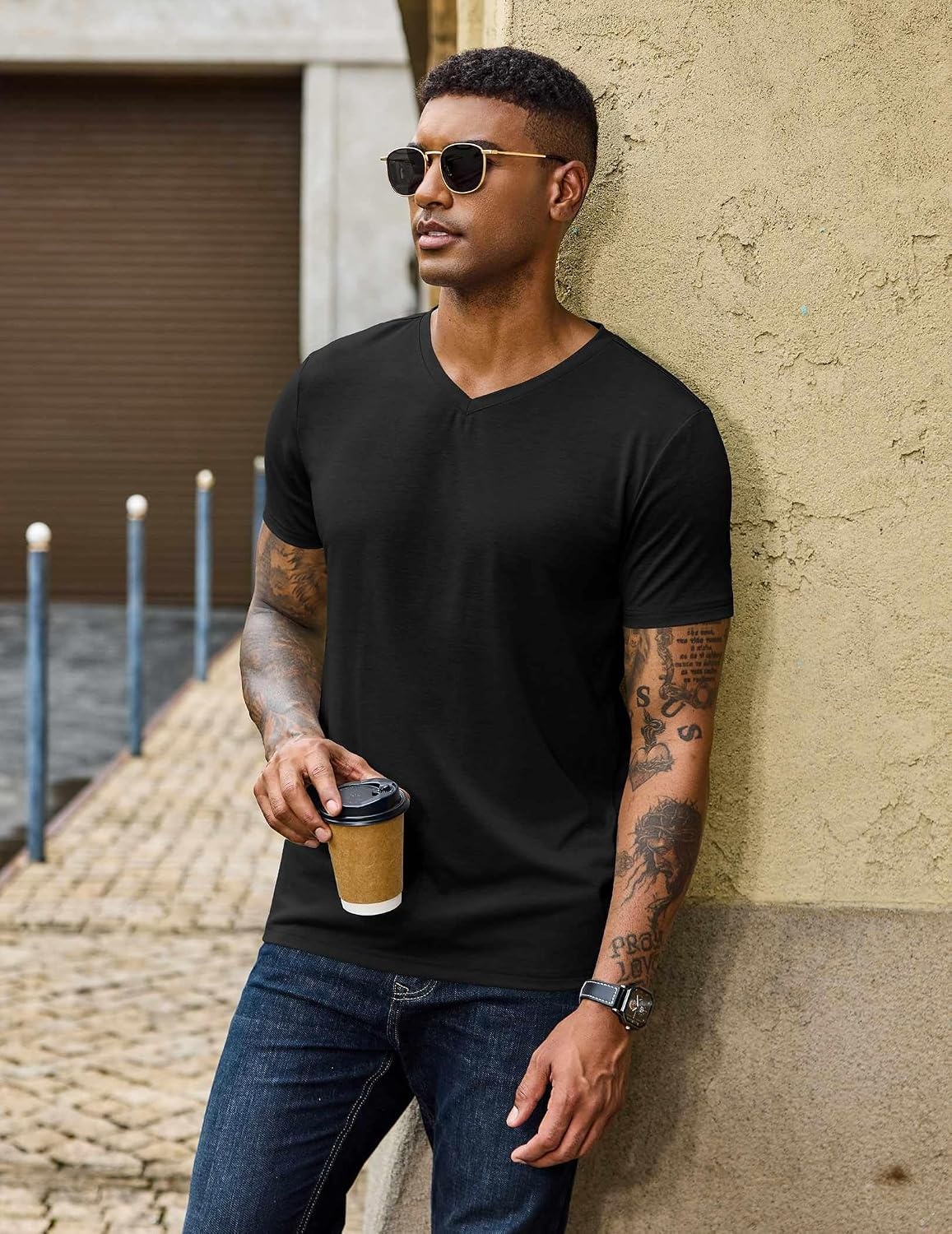 image:imageCOOFANDY Mens T Shirts Short Sleeve V Neck TShirt Casual Soft Basic TeeBlack 3pack