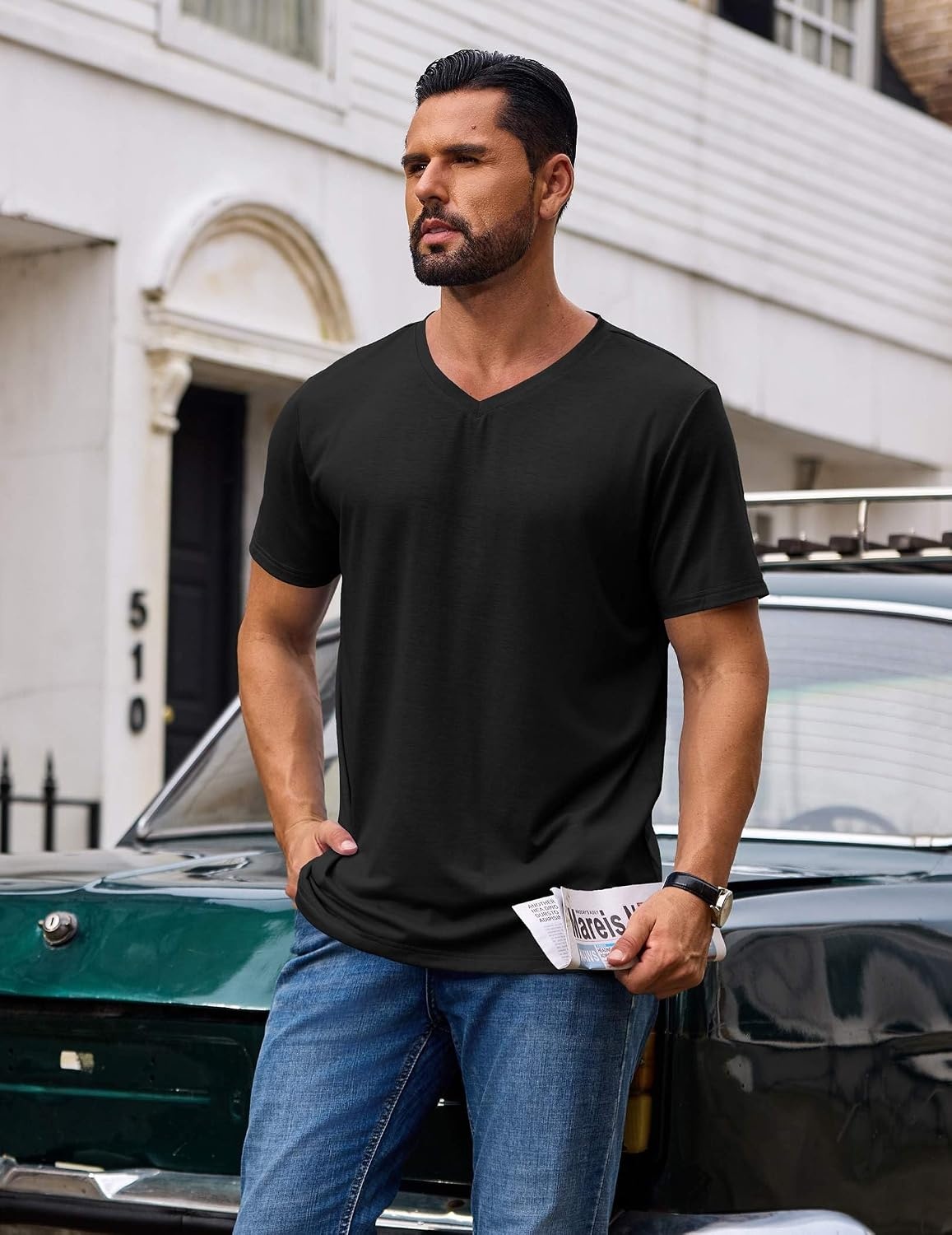 image:imageCOOFANDY Mens T Shirts Short Sleeve V Neck TShirt Casual Soft Basic TeeBlack
