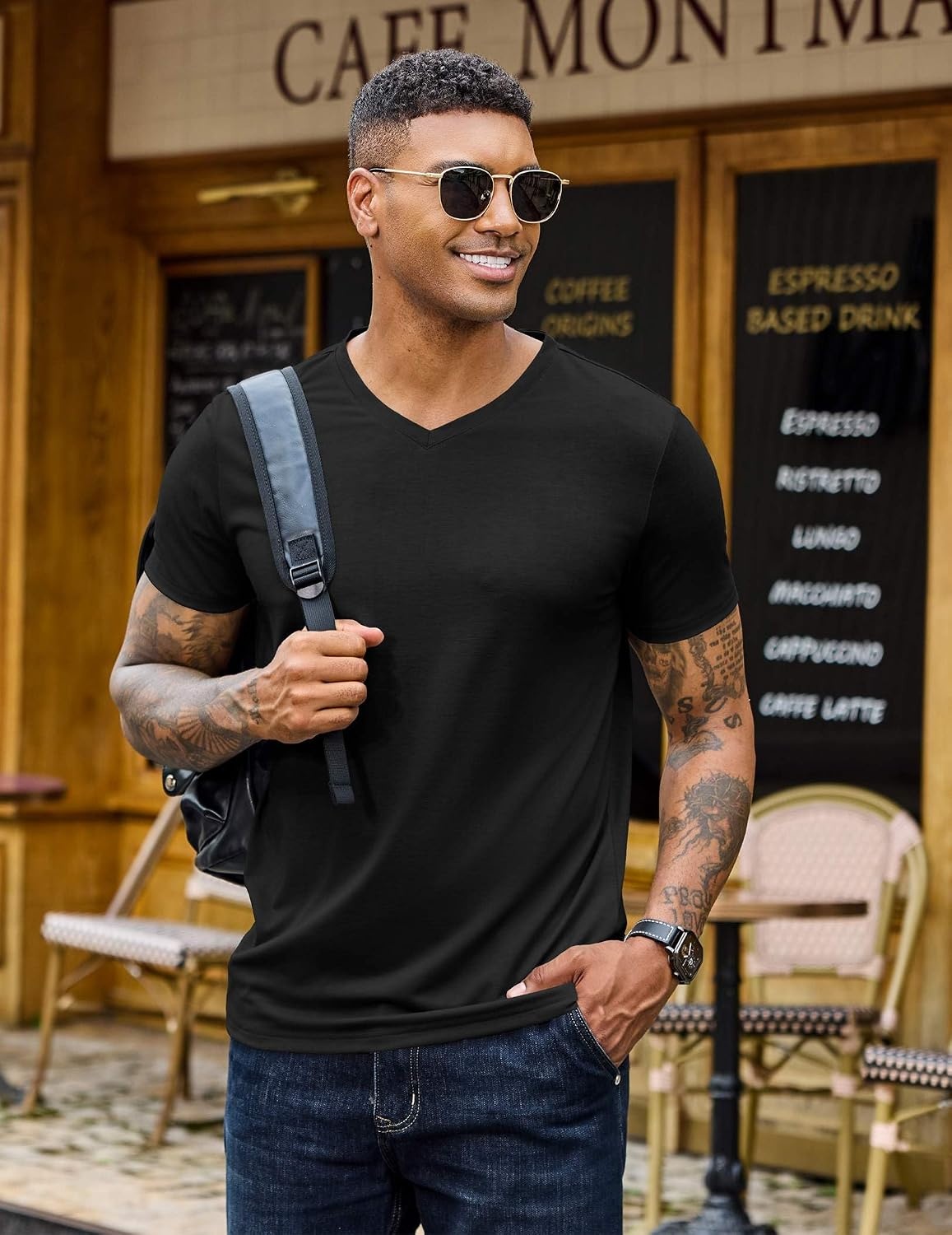 image:imageCOOFANDY Mens T Shirts Short Sleeve V Neck TShirt Casual Soft Basic TeeBlack White Midnight Blue