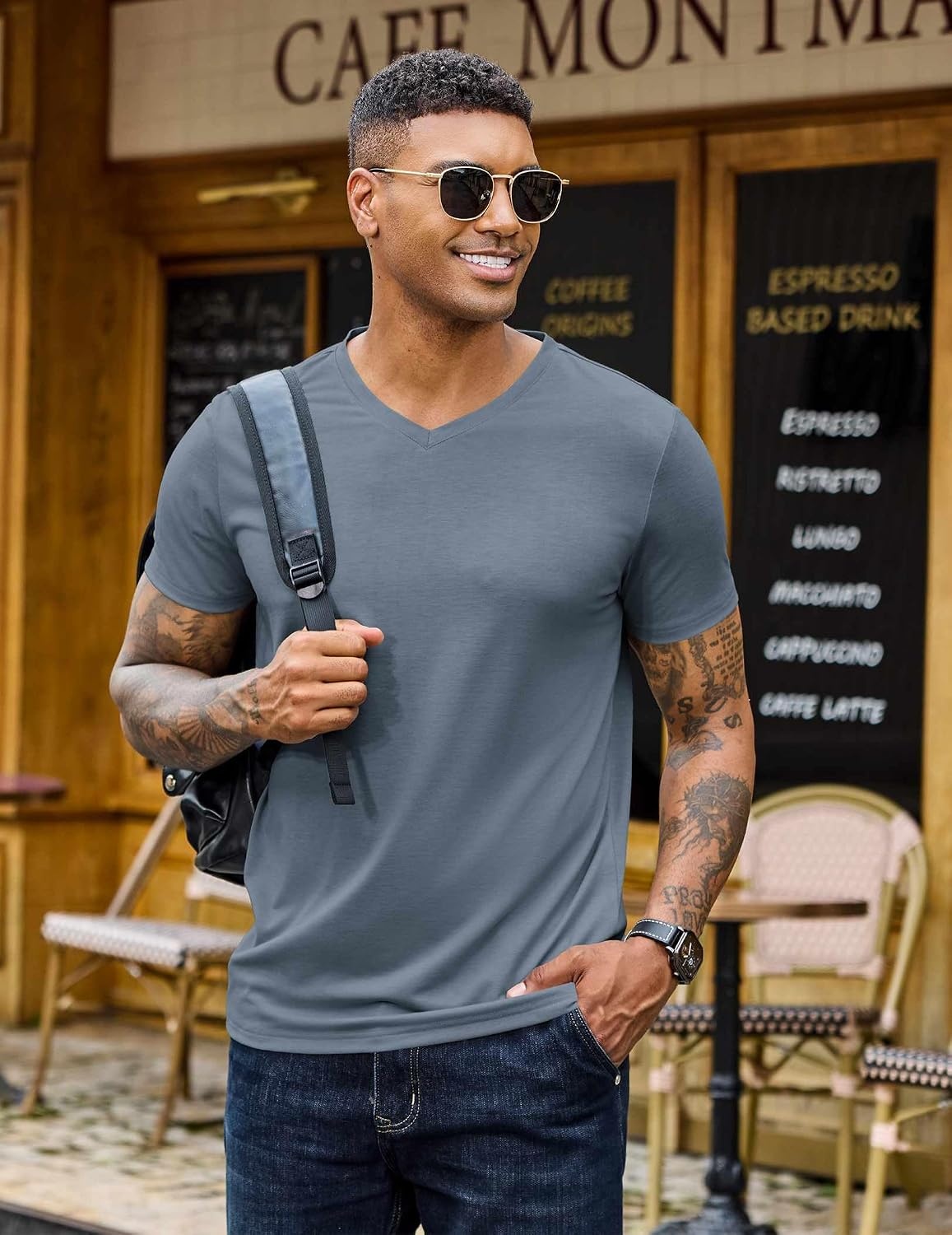 image:imageCOOFANDY Mens T Shirts Short Sleeve V Neck TShirt Casual Soft Basic TeeHazy Blue