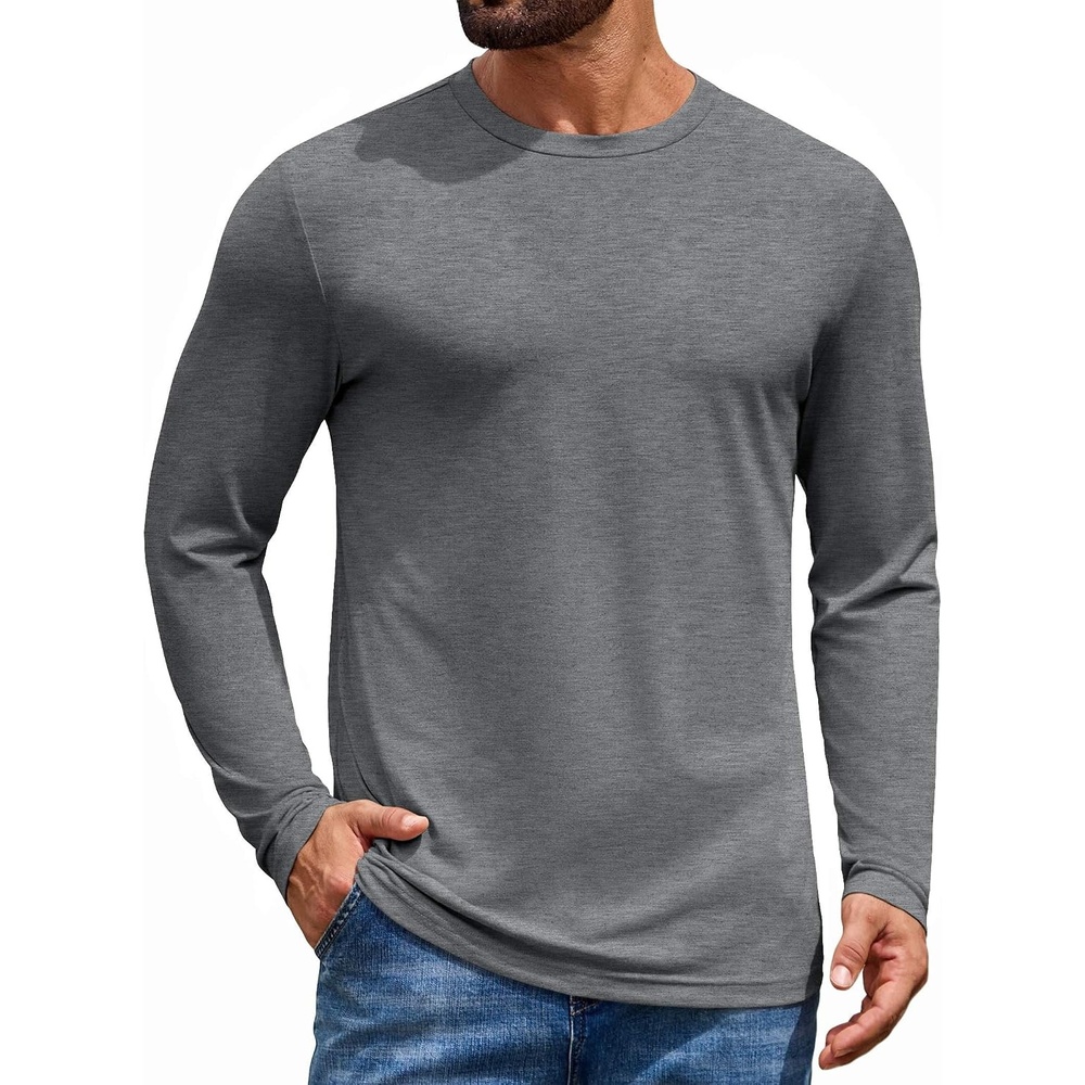 image:imageCOOFANDY Mens Long Sleeve TShirt Cotton Blend T Shirts Casual Crew Neck Basic Tee Soft Classic Regular Fit TshirtsMedium Gray