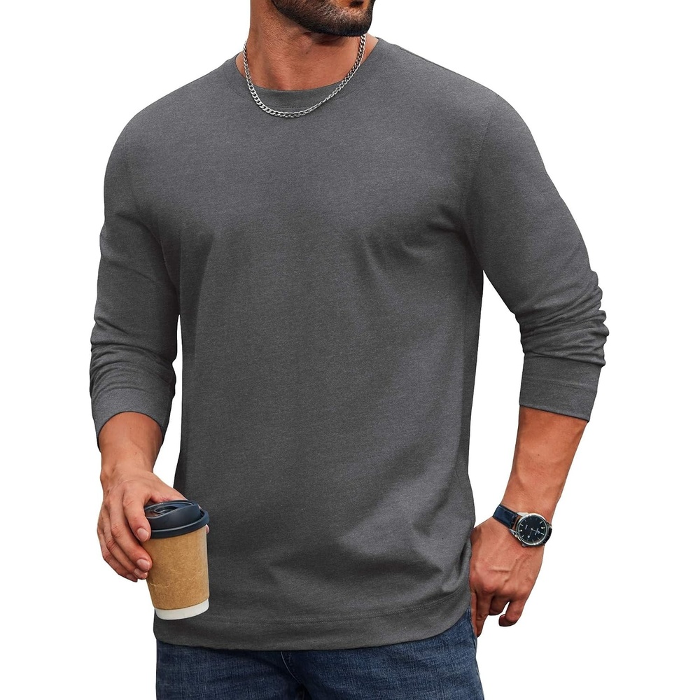 image:imageCOOFANDY Mens Long Sleeve Tee Shirts Cotton Casual Basic TShirtsGray