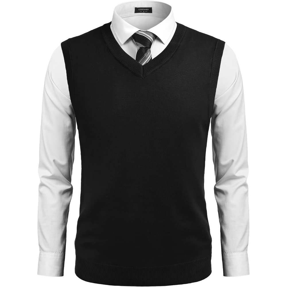 image:imageCOOFANDY Mens Sleeveless V Neck Pullover Sweater Argyle Knit Vest SweatersPure Black