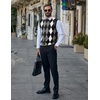 COOFANDY Men’s Sleeveless V Neck Pullover Sweater Argyle Knit Vest Sweaters(Black)