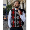 COOFANDY Men’s Sleeveless V Neck Pullover Sweater Argyle Knit Vest Sweaters(Black-red)