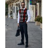 COOFANDY Men’s Sleeveless V Neck Pullover Sweater Argyle Knit Vest Sweaters(Black-red)