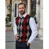 COOFANDY Men’s Sleeveless V Neck Pullover Sweater Argyle Knit Vest Sweaters(Black-red)