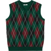COOFANDY Men’s Sleeveless V Neck Pullover Sweater Argyle Knit Vest Sweaters(Gw345 Green and Black Plaid)