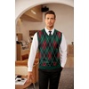 COOFANDY Men’s Sleeveless V Neck Pullover Sweater Argyle Knit Vest Sweaters(Gw345 Green and Black Plaid)