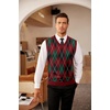 COOFANDY Men’s Sleeveless V Neck Pullover Sweater Argyle Knit Vest Sweaters(Gw346 Red and Black Plaid)