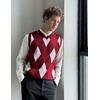 COOFANDY Men’s Sleeveless V Neck Pullover Sweater Argyle Knit Vest Sweaters(Gw572 Red and White)