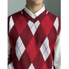 COOFANDY Men’s Sleeveless V Neck Pullover Sweater Argyle Knit Vest Sweaters(Gw572 Red and White)