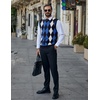 COOFANDY Men’s Sleeveless V Neck Pullover Sweater Argyle Knit Vest Sweaters(Navy Blue)