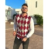 COOFANDY Men’s Sleeveless V Neck Pullover Sweater Argyle Knit Vest Sweaters(Wine Red)