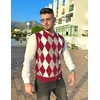 COOFANDY Men’s Sleeveless V Neck Pullover Sweater Argyle Knit Vest Sweaters(Wine Red)