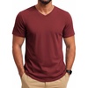 COOFANDY Mens T Shirts Short Sleeve V Neck T-Shirt Casual Soft Basic Tee(Dark Red)