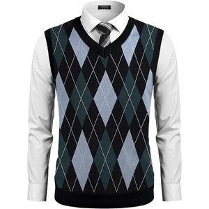 COOFANDY Men’s Sleeveless V Neck Pullover Sweater Argyle Knit Vest Sweaters(Blue-green)