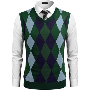 COOFANDY Men’s Sleeveless V Neck Pullover Sweater Argyle Knit Vest Sweaters(Green)