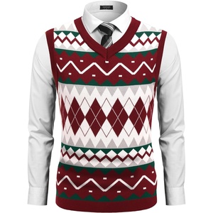COOFANDY Men’s Sleeveless V Neck Pullover Sweater Argyle Knit Vest Sweaters(Gz981 Red and White Plaid)