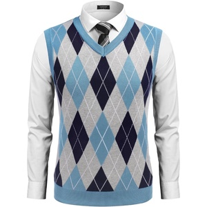 COOFANDY Men’s Sleeveless V Neck Pullover Sweater Argyle Knit Vest Sweaters(Light Blue)