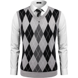 COOFANDY Men’s Sleeveless V Neck Pullover Sweater Argyle Knit Vest Sweaters(Light Grey)