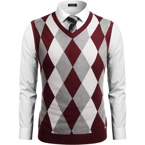 COOFANDY Men’s Sleeveless V Neck Pullover Sweater Argyle Knit Vest Sweaters(Wine Red)