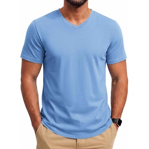 COOFANDY Mens T Shirts Short Sleeve V Neck T-Shirt Casual Soft Basic Tee(Light Blue)