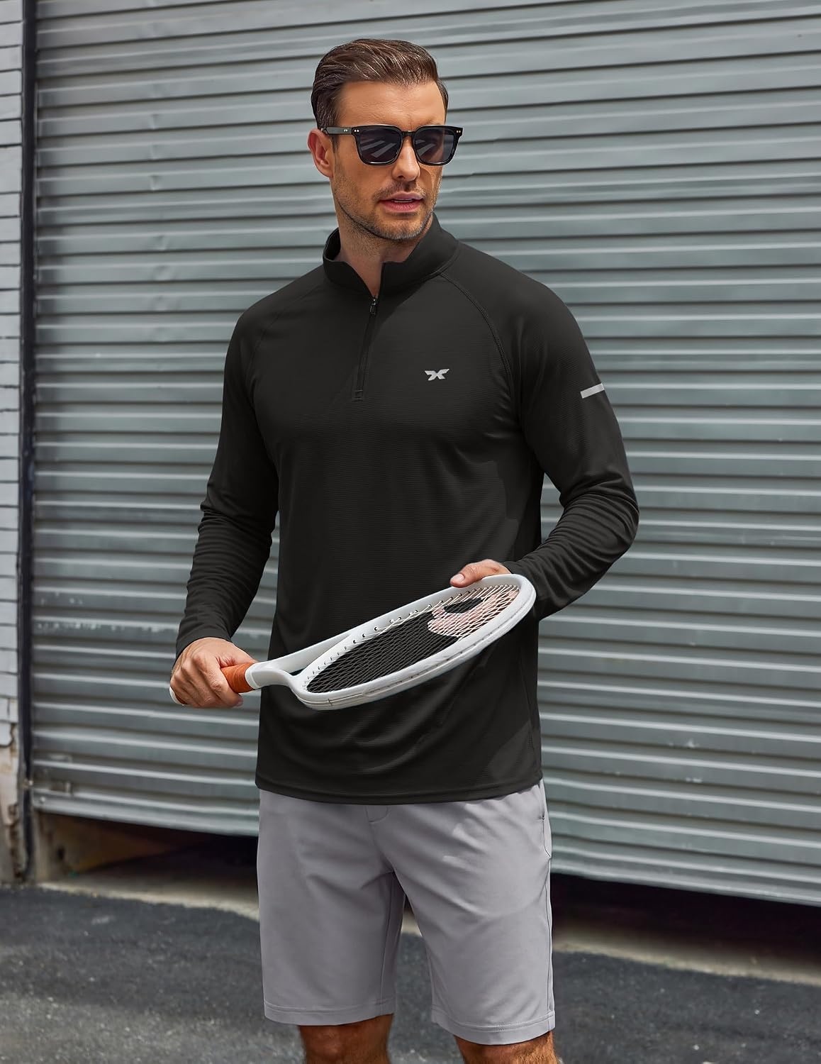 image:imageCOOFANDY Mens Quarter Zip Pullover Long Sleeve UPF 50 Sun Protection Athletic ShirtsBlack