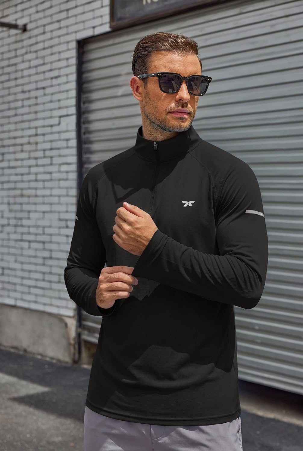 image:imageCOOFANDY Mens Quarter Zip Pullover Long Sleeve UPF 50 Sun Protection Athletic ShirtsBlack