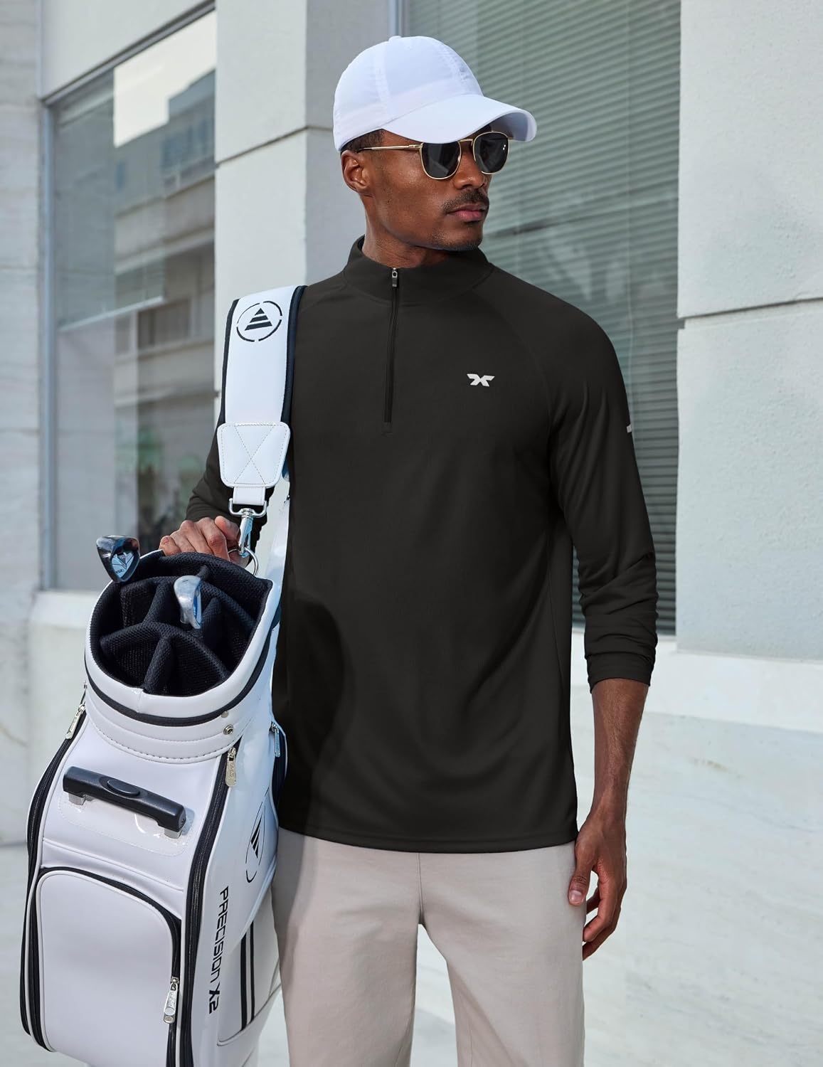 image:imageCOOFANDY Mens Quarter Zip Pullover Long Sleeve UPF 50 Sun Protection Athletic ShirtsBlack