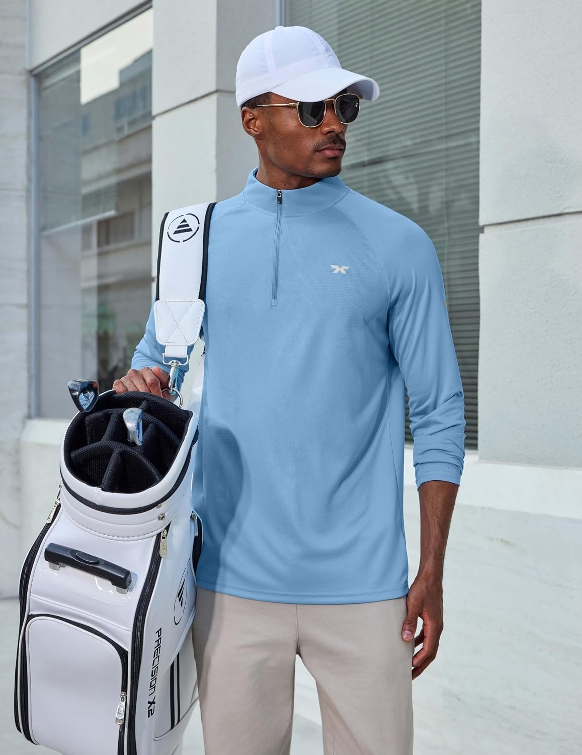 image:imageCOOFANDY Mens Quarter Zip Pullover Long Sleeve UPF 50 Sun Protection Athletic ShirtsBlue