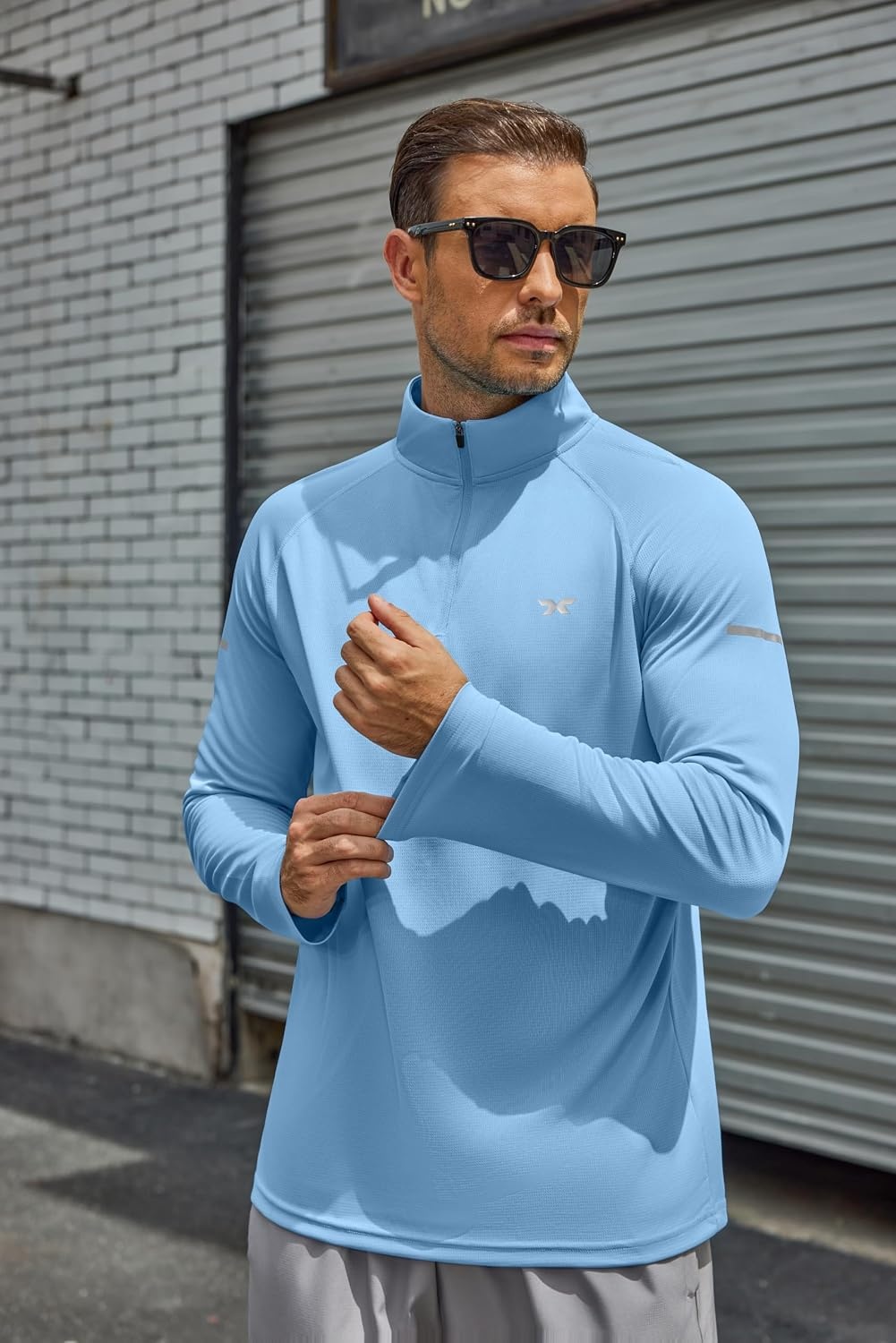 image:imageCOOFANDY Mens Quarter Zip Pullover Long Sleeve UPF 50 Sun Protection Athletic ShirtsBlue
