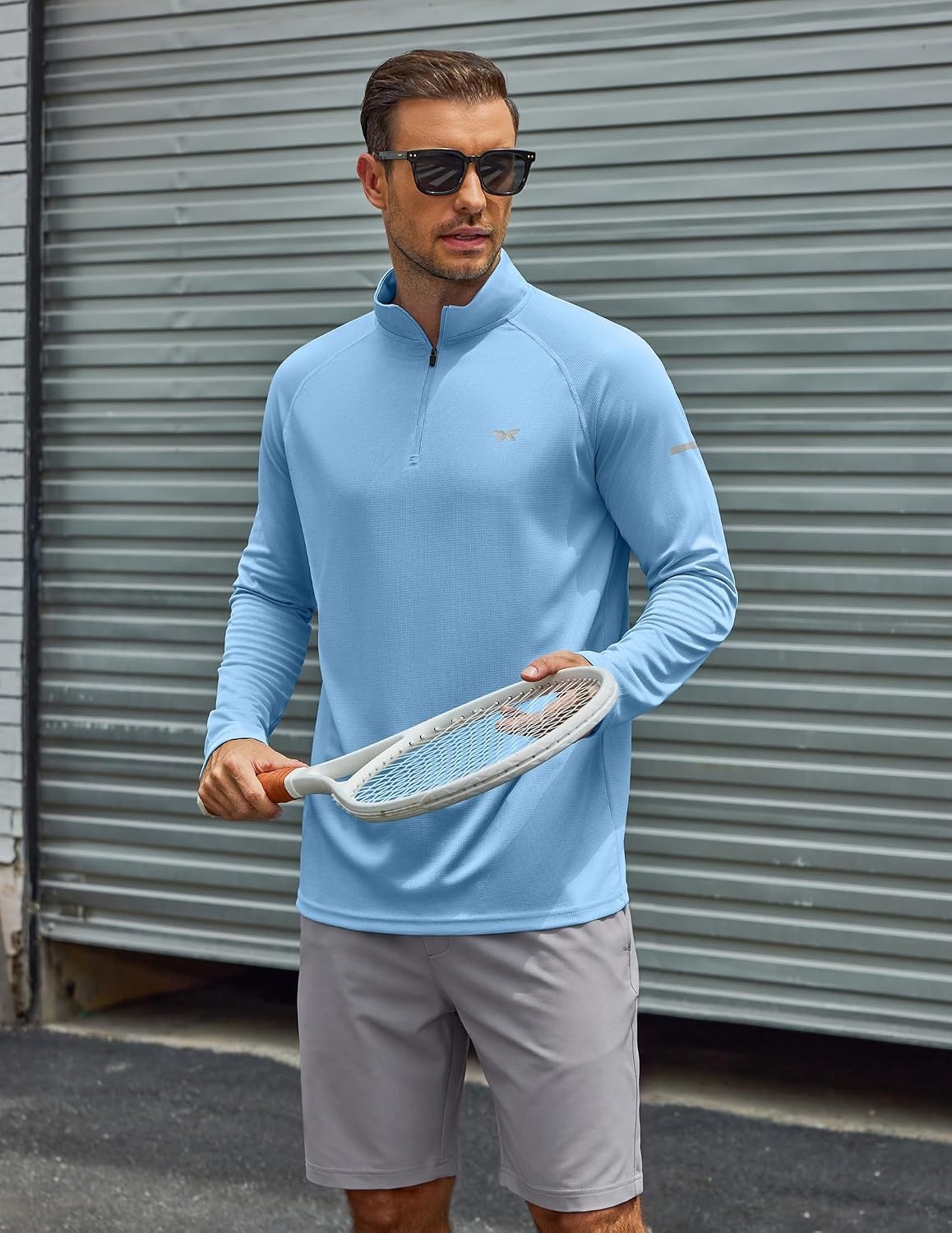 image:imageCOOFANDY Mens Quarter Zip Pullover Long Sleeve UPF 50 Sun Protection Athletic ShirtsBlue