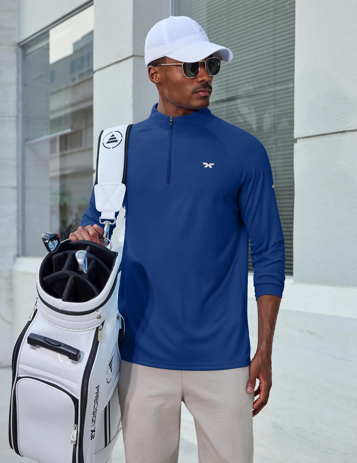 image:imageCOOFANDY Mens Quarter Zip Pullover Long Sleeve UPF 50 Sun Protection Athletic ShirtsDark Blue