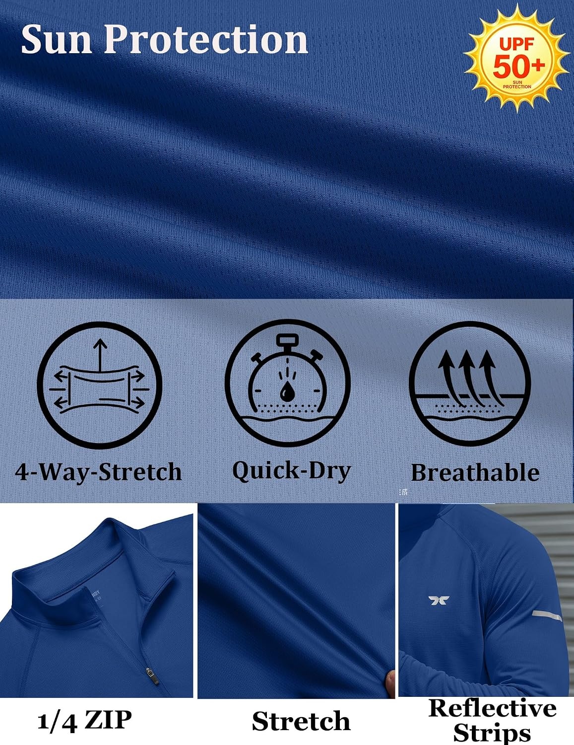 image:imageCOOFANDY Mens Quarter Zip Pullover Long Sleeve UPF 50 Sun Protection Athletic ShirtsDark Blue
