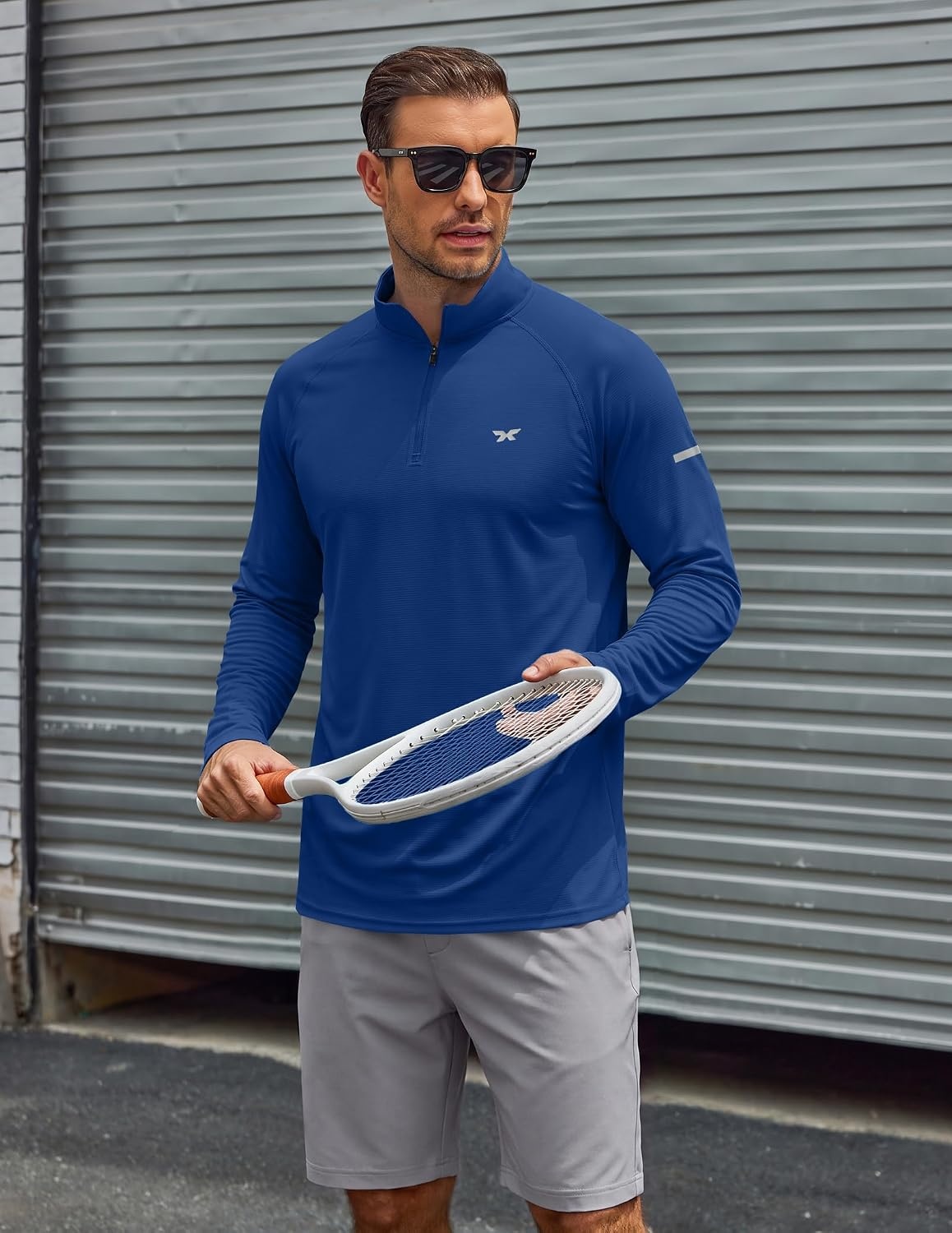 image:imageCOOFANDY Mens Quarter Zip Pullover Long Sleeve UPF 50 Sun Protection Athletic ShirtsDark Blue