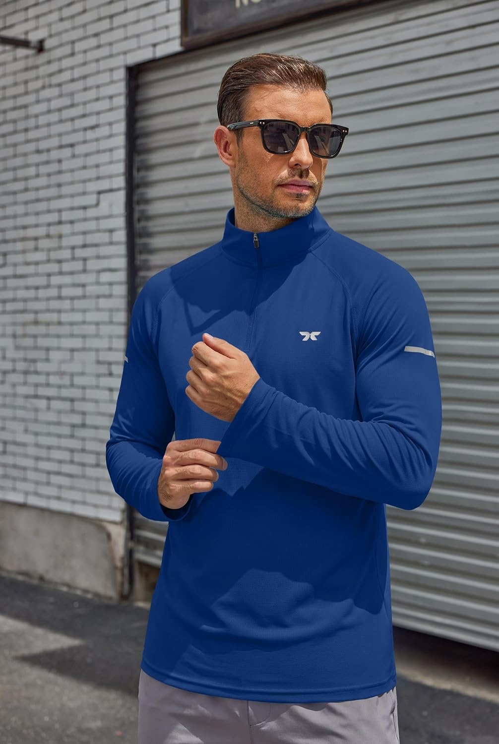 image:imageCOOFANDY Mens Quarter Zip Pullover Long Sleeve UPF 50 Sun Protection Athletic ShirtsDark Blue